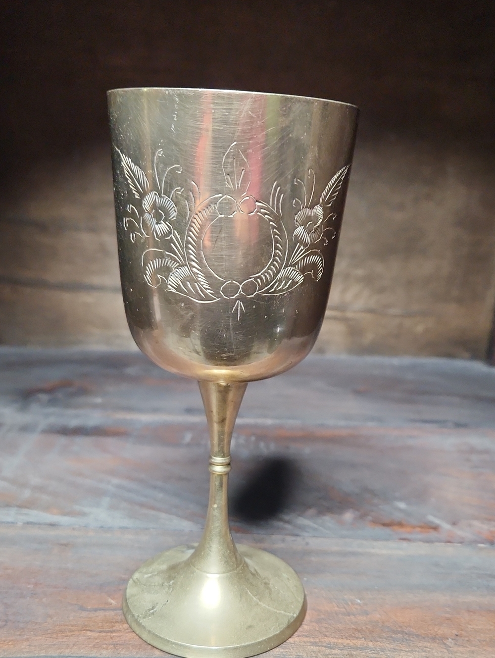 Brass Engraved Goblet - Gold Decorative Wine Cup